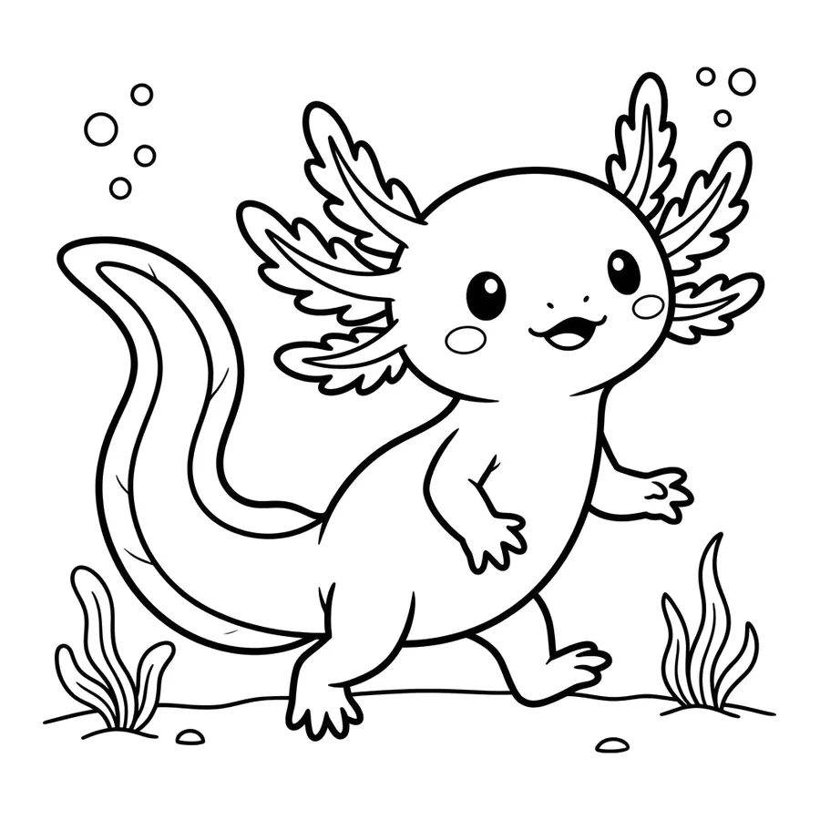 Cute axolotl coloring page 1
