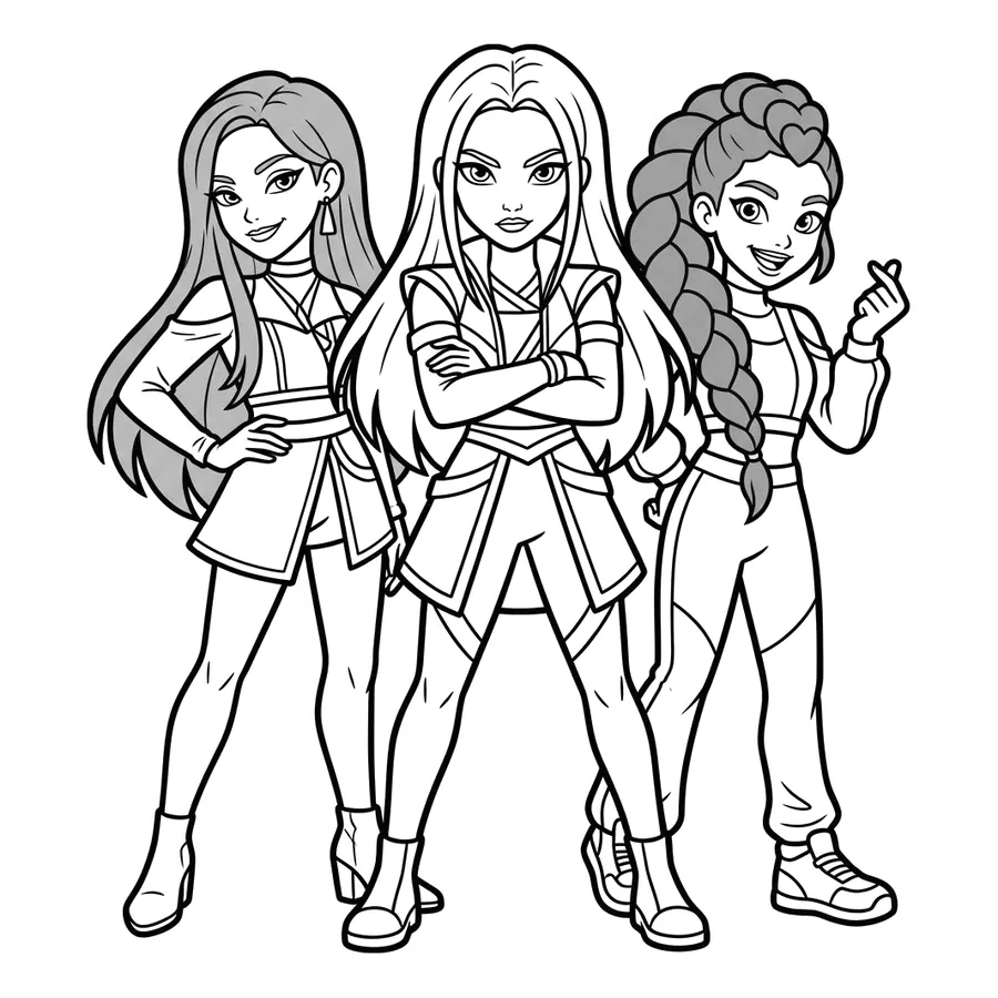HUNTR/X trio Kpop Demon Hunters coloring page 1