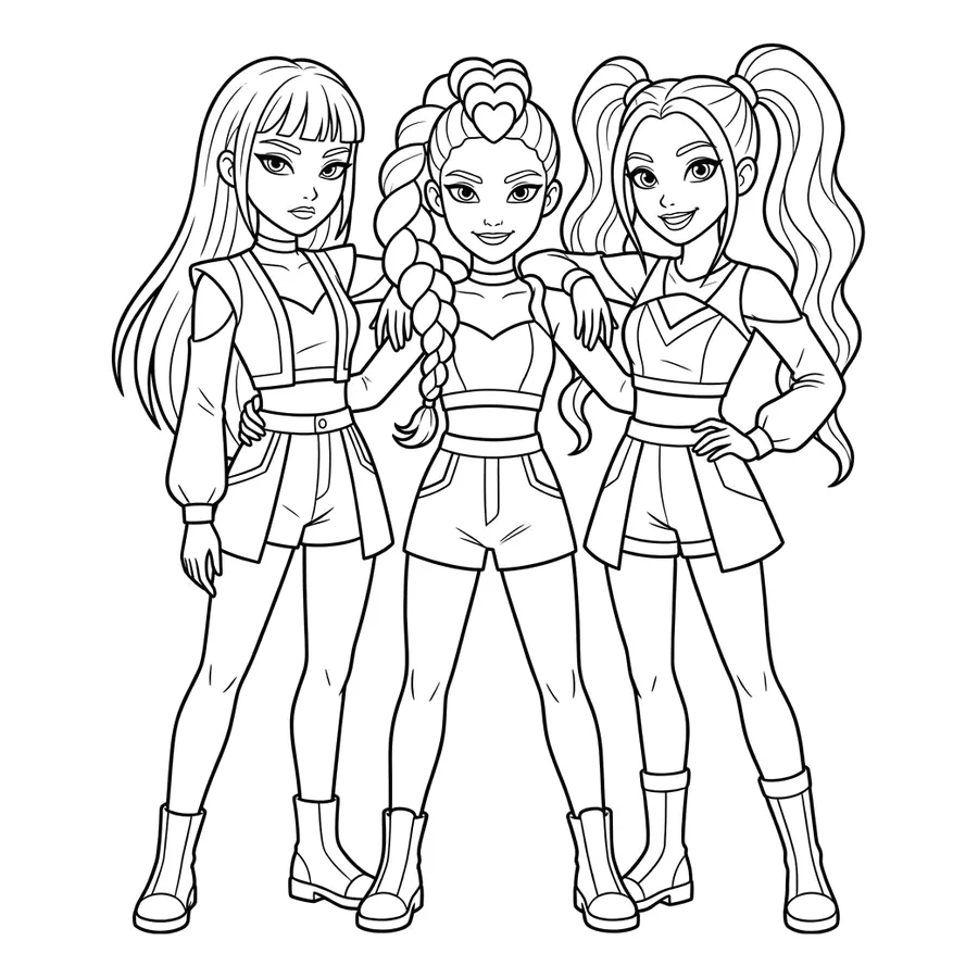 HUNTR/X trio Kpop Demon Hunters coloring page 3
